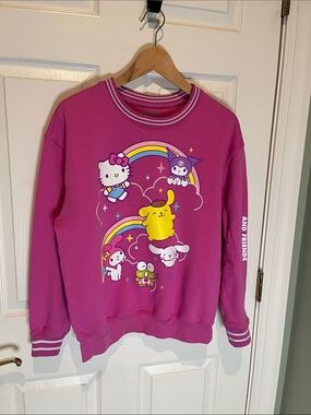 Hello Kitty Pink Graphic Sweatshirt with Rainbow Characters